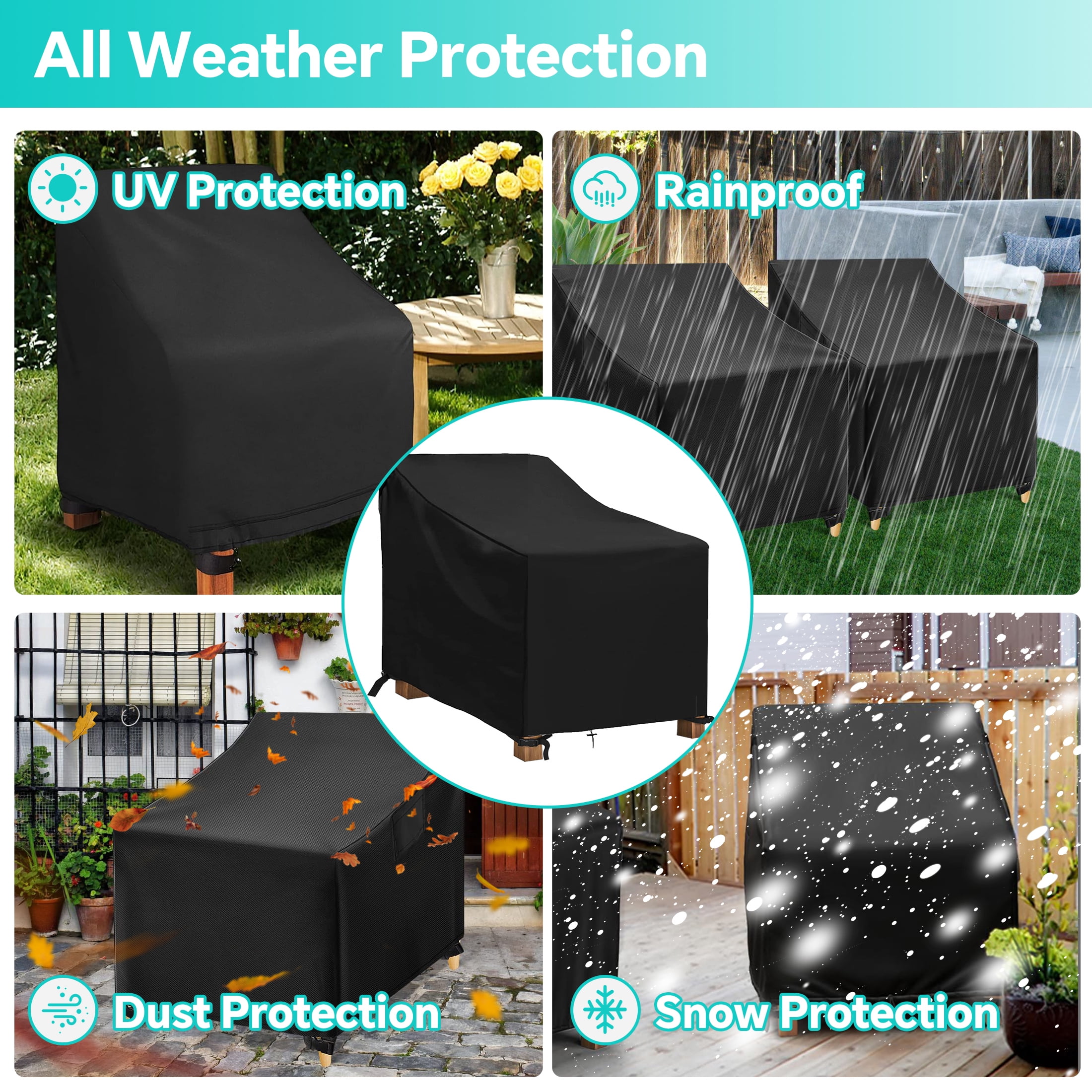 LCGOD Patio Chair Covers, Outdoor Lawn Furniture Covers 100% Waterproof, Lounge Deep Seat Large Cover with 600D Heavy Duty Oxford Cloth, 35" W x 39" D x 31" H（2PCS）