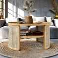 thumbnail image 2 of Round Natural Wood Coffee Table with Bohemian Rattan Storage / Storage Space & Rustic Charm, 2 of 6