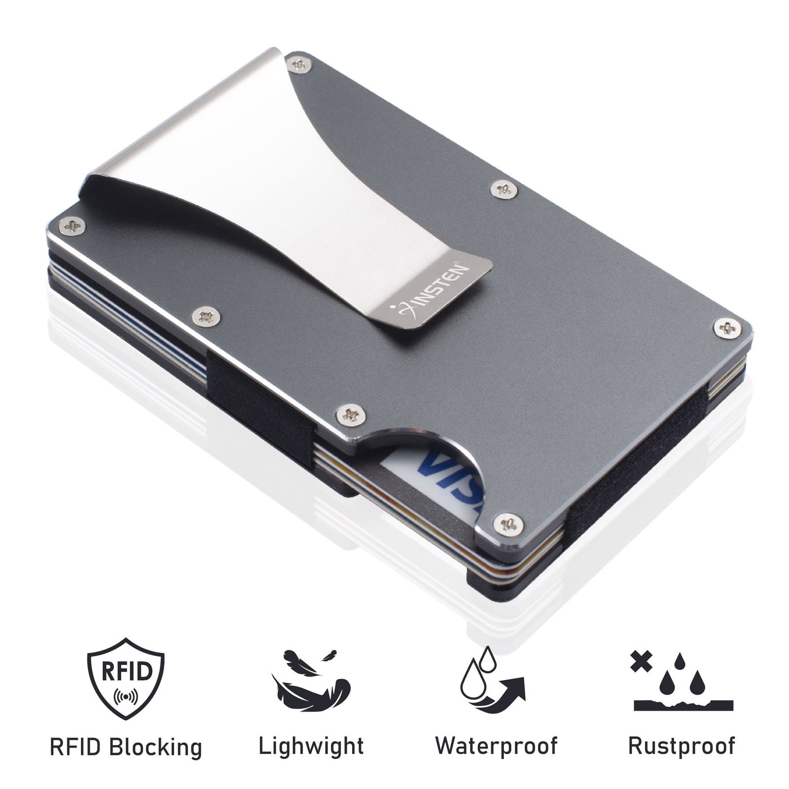 Front Pocket Credit Card Holder and banknote Holder with RFID Protection It can Hold up to 12 Cards Slim Wallet Aluminum Minimalist Wallet for EDC with Steel Money Clip