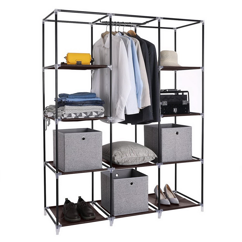 Kepooman 67" Portable Clothes Closet, Non-woven Fabric Wardrobe with 10 Shelves, Dark Brown Kepooman 67" Portable Clothes Closet, Non-woven Fabric Wardrobe with 10 Shelves, Dark Brown