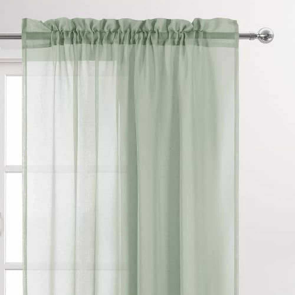 DWCN Sheer Faux Linen Curtains Contemporary Bean Green Solid Print Rod Pocket, 36” x 36” (2 Panels)