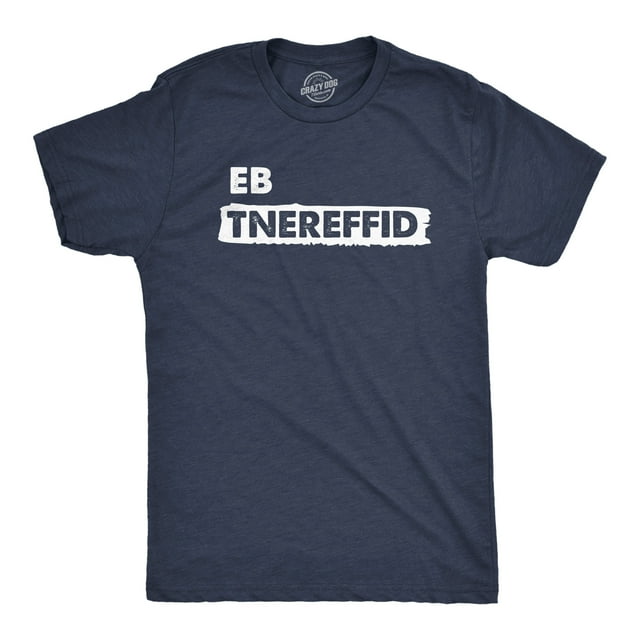 Mens Be Different Backwards T Shirt Funny Reverse Spelling Unique Special Tee For Guys (Heather Navy - DIFFERENT) - M