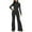 Black, variant on WREESH Womens Business Casual Jumpsuit Fashion Wide Leg Pants Solid Long Sleeve Jumpsuit Long Pants Black