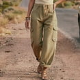 thumbnail image 6 of Edvintorg Women Cargo Pants Plus Size Fashion Outdoor Hiking Travel Elastic Waisted Casual Workout Cuffed Trouser with Pockets Women's Clothes Khaki L, 6 of 7