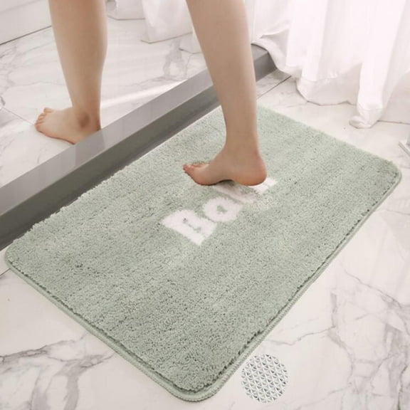 Soft Fluffy Bathroom Rugs Non-Slip Absorbent 18" x 28" Light Green Shaggy Bath Mats Machine Washable
