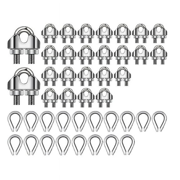 50 Pcs 1/8Inch Wire Rope Kit M3 Metal Wire Rope Cable Clamp and M3 Stainless Steel Thimbles for Wire Rope Rigging