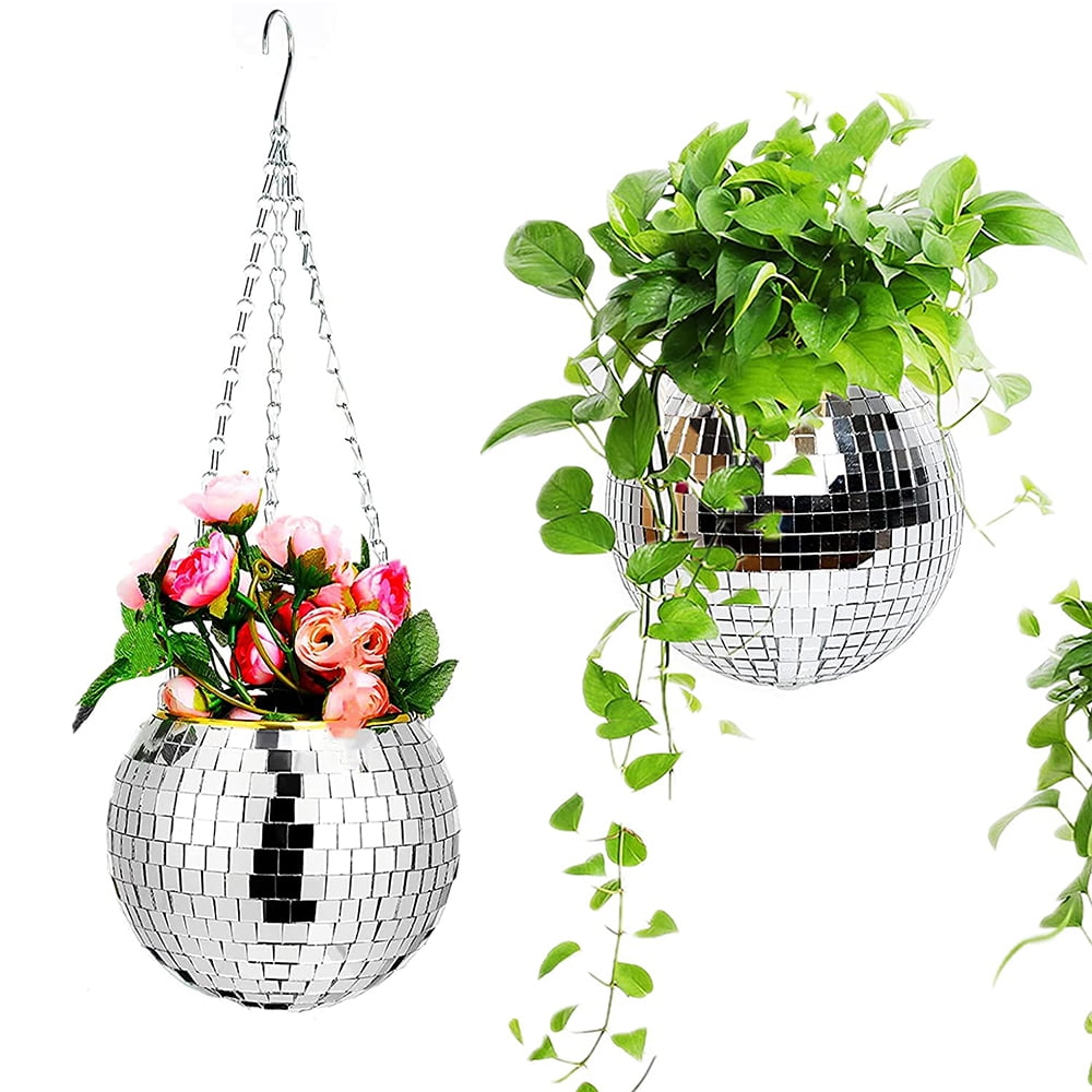 Disco Ball Planter, Mirror Hanging Planter Flower Pot Plant Hanger with