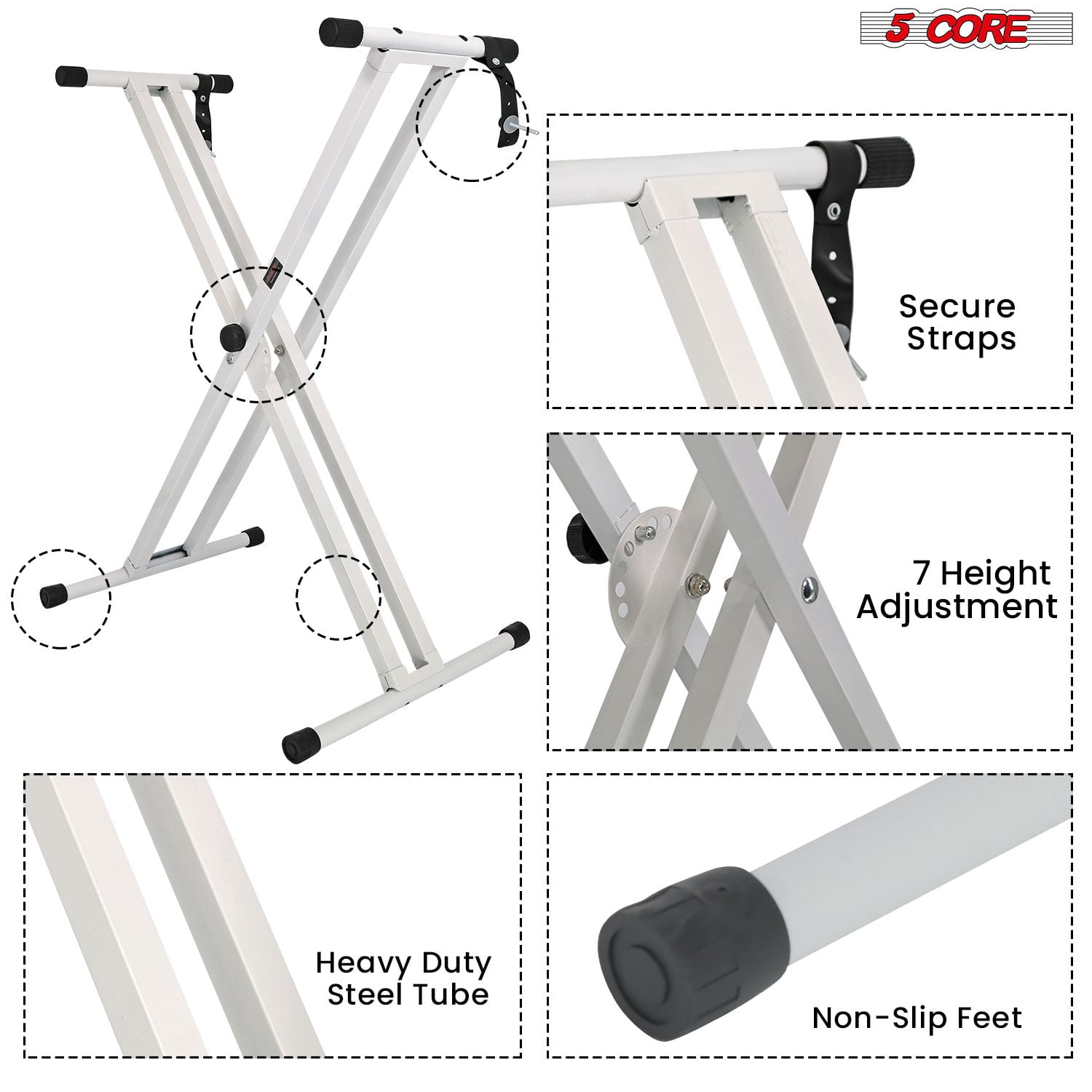 Piano Keyboard Stand Double X Style Heavy Duty Adjustable Digital Electric Piano Riser Durable & Sturdy Music Synthesizer Holder Stands For 61 76 88 Keys w Secure Locking Strap - KS 2X