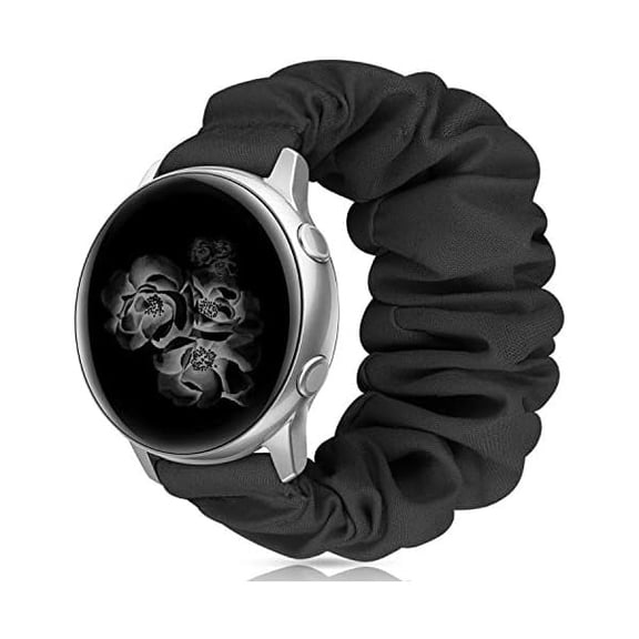 20mm 22mm Scrunchies Watch Bands, Elastic Replacement Bands for Samsung Galaxy Watch 4 5 Pro 6 7 Classic Galaxy Active 1 2 40mm 44mm for Women Bla-S