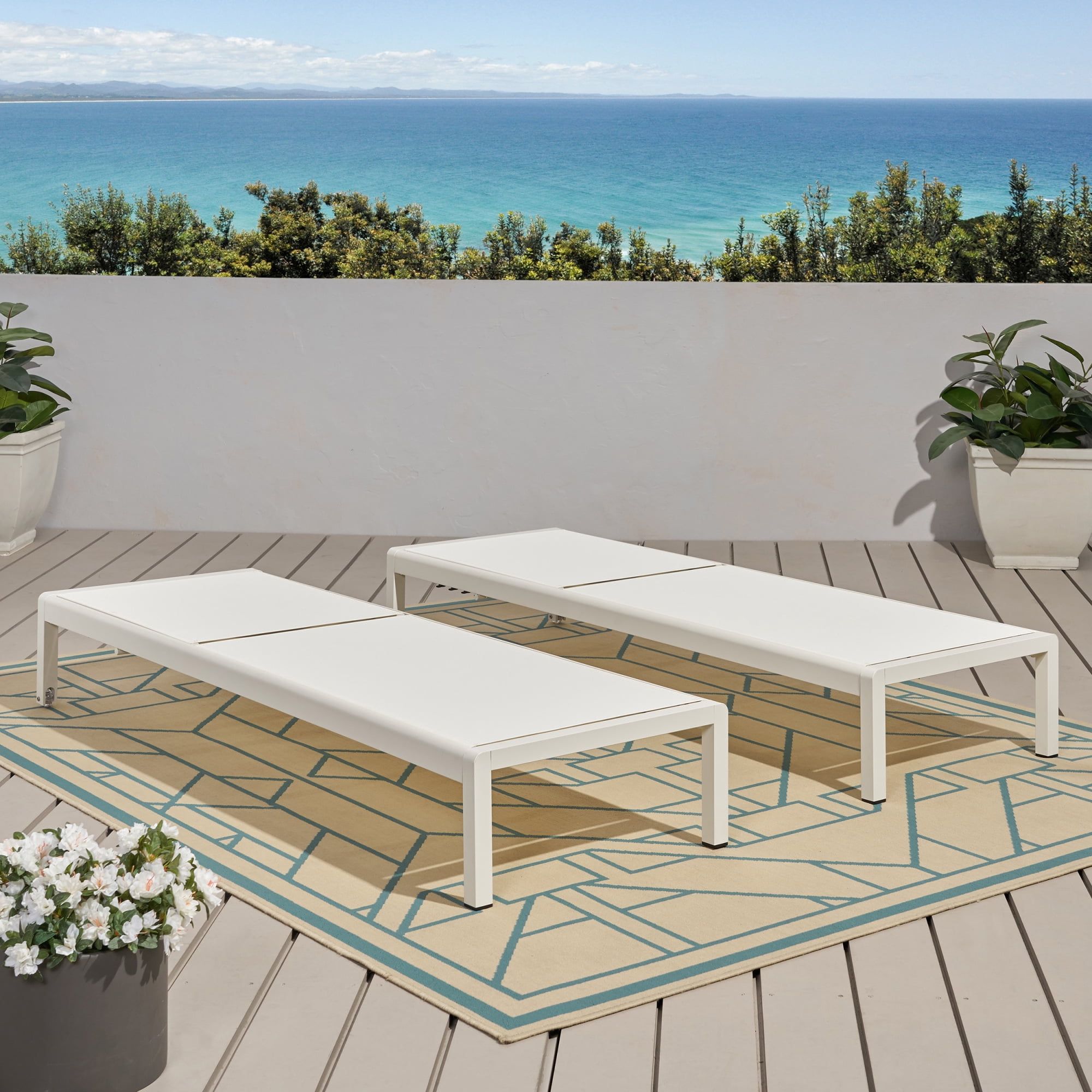 Leumius 2 Pcs Chaise Lounge Chair with 5-Position Adjustable Sunbathing, Foldable Tanning Chair for Pool Beach Patio Lawn White