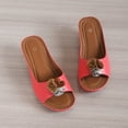 thumbnail image 5 of Modisza Flower Leather Wedges Sandals for Women Open Toe Low Wedges Slides Summer Outdoor Walking Dress Sandal Shoes Pink Size 7.5, 5 of 6