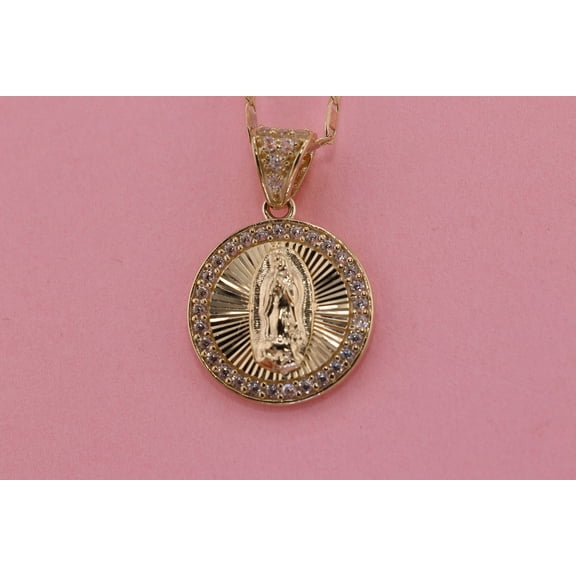 14k Solid Gold Virgin Mary Virgen Maria Lady Guadalupe Pendant