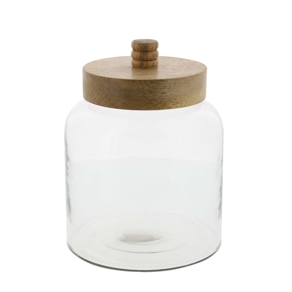 Glass Wood Jar With Brown Lid