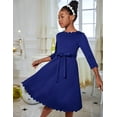 thumbnail image 3 of Oudiya Girls Scallop Trim Party Dress A-Line Formal Midi Belted Dresses with Pockets for kids 6-15Y, 3 of 7