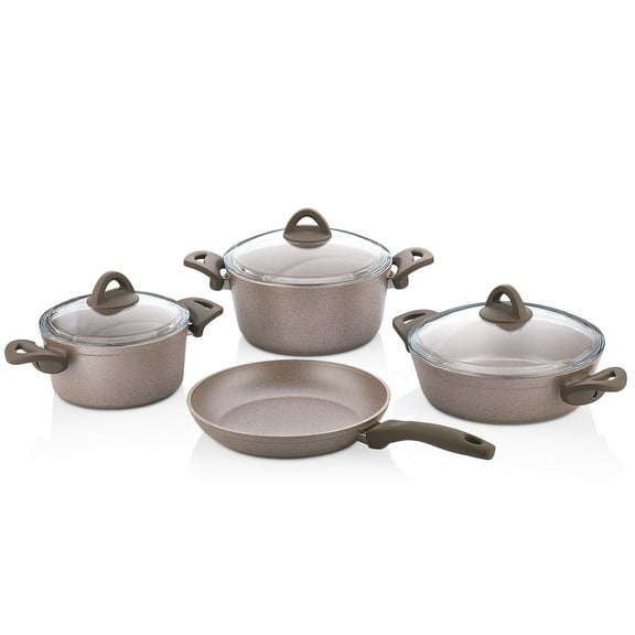 Papilla WILMA Die-Cast Aluminum 7-Piece Non-Stick Cookware Set Pots and Pans Set with Lids Nonstick Kitchen Cooking Sets Stockpots and Frying Pan, Cream