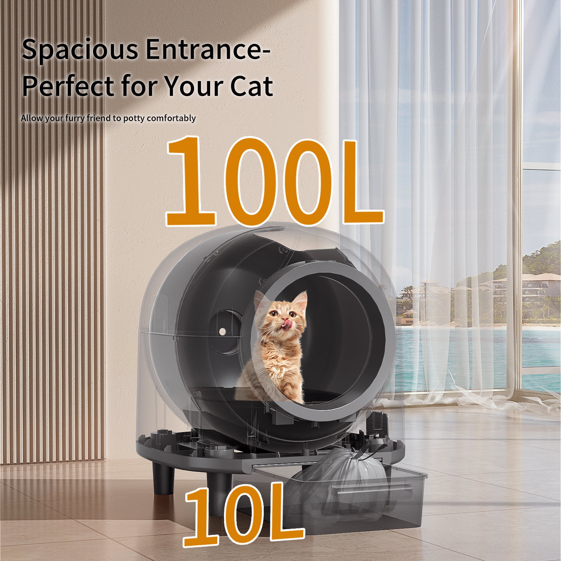 CATLK Automatic Self-Cleaning Cat Litter Box, 100L Cat Litter Box for Multiple Cats, Safety Sensor, WiFi APP Control, White