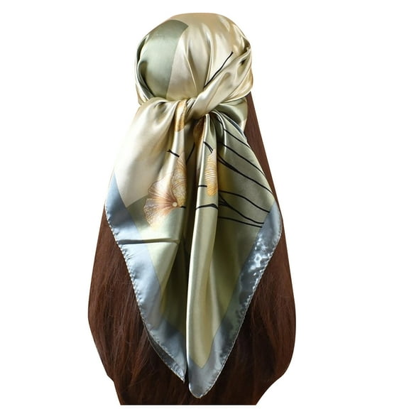 ZQUUVOU Silk Head Scarves for Women Satin Hair Scarf Printed Large Square Bandana Neck Scarf Shawl Wrapping Accessory Green B