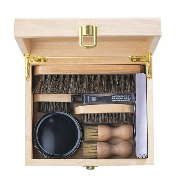 MEGICOT 12PCS Shoe Care Kit, Shoe Horn Shoe Cleaning Horsehair Brush Leather Shoe Polishing Care Tools with Beech Storage Box