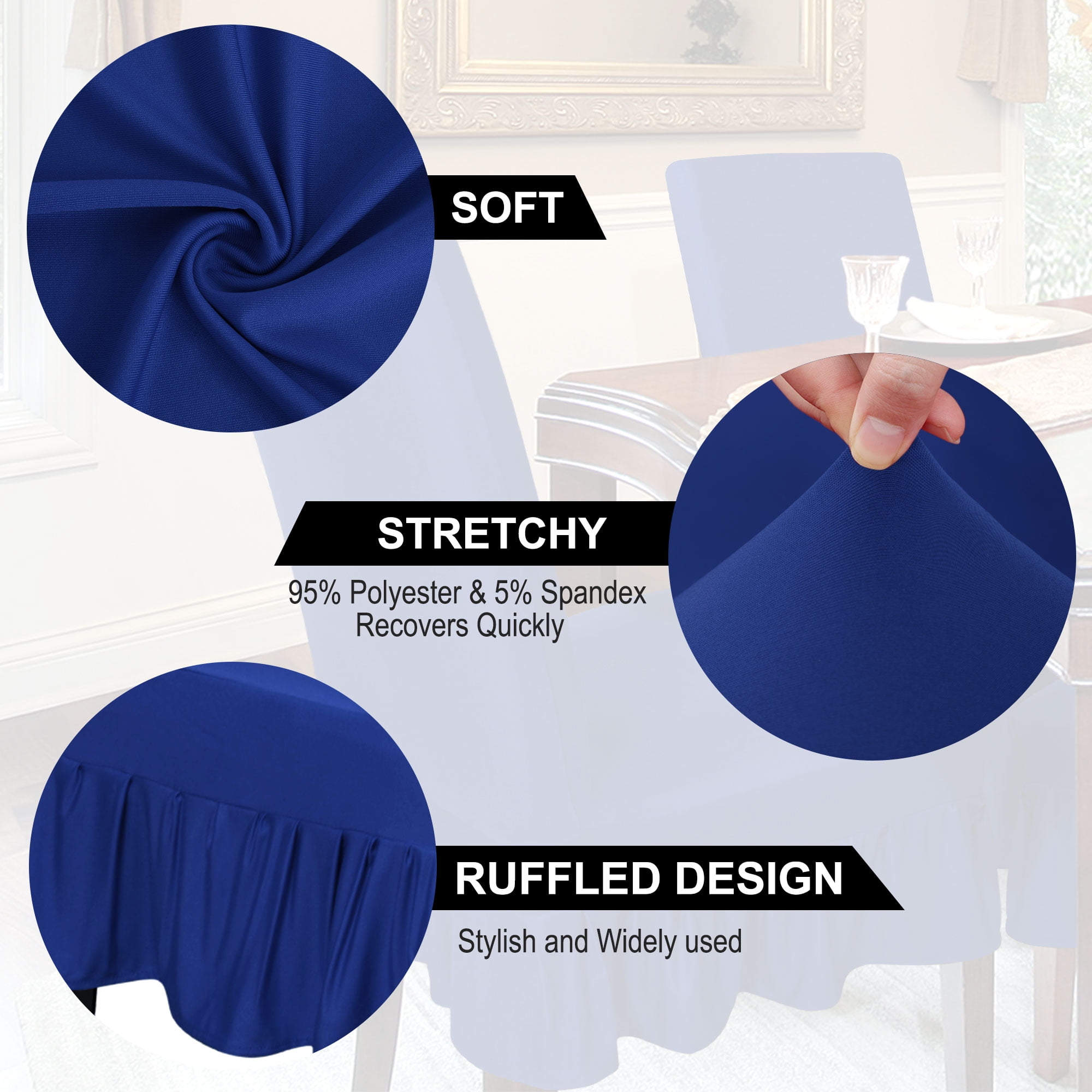 Unique Bargains 4-Pack Solid Dinning Room Chair Cover Stretch Removable Chair Slipcovers Navy Blue