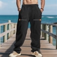thumbnail image 2 of Mens Pants Casual Fall Beach Loose Zipper Hop Wide Leg Elastic Waist Drawstring Trousers Comfortable Mens Slacks Black XXXL, 2 of 9