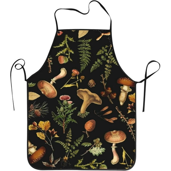 Vintage Botanical Mushroom Woodland Garden Aprons Waterproof Chef Apron Bib Aprons For Women Men Kitchen Cooking Baking Gardening Bbq