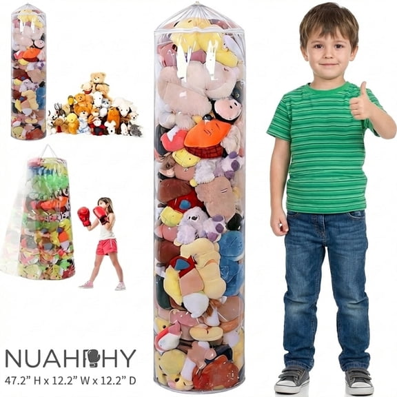 NUAHRHY Clear Stuffed Animal Bean Bag Cover for Kids Waterproof PVC Storage Soft Stuff Animal for Organizing Children Rooms Sit Play Box Gift for Kids(47.24x11.8x11.8")