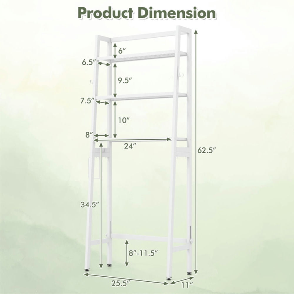 Finihen Toilet Storage Rack, Toilet Storage Shelf, 3-Tier Over The Toilet Storage Shelf with Adjustable Bottom Bar, for Bathroom, White