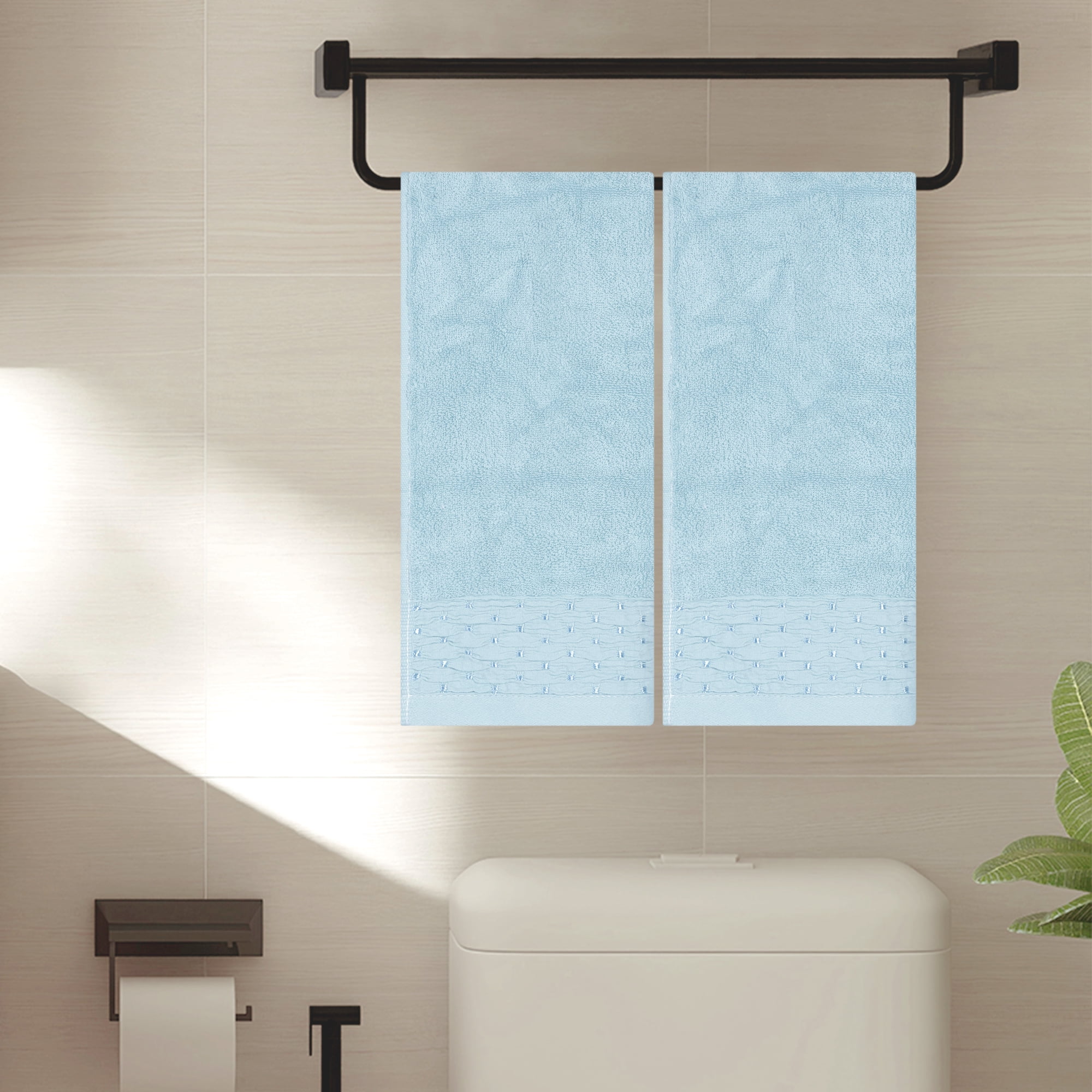 Unique Bargains 4 Pcs Cotton Soft Bathroom Hand Towel 14" x 30" Blue/Light Brown