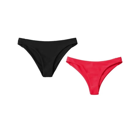 Dndif Clearance! Seamless Thongs For Women Women s Bikini Bottoms High Cut Swimsuit Bottom Solid Color Mid Waist Swim Bottoms Pack Of 2 Cotton Underwear For Women White S