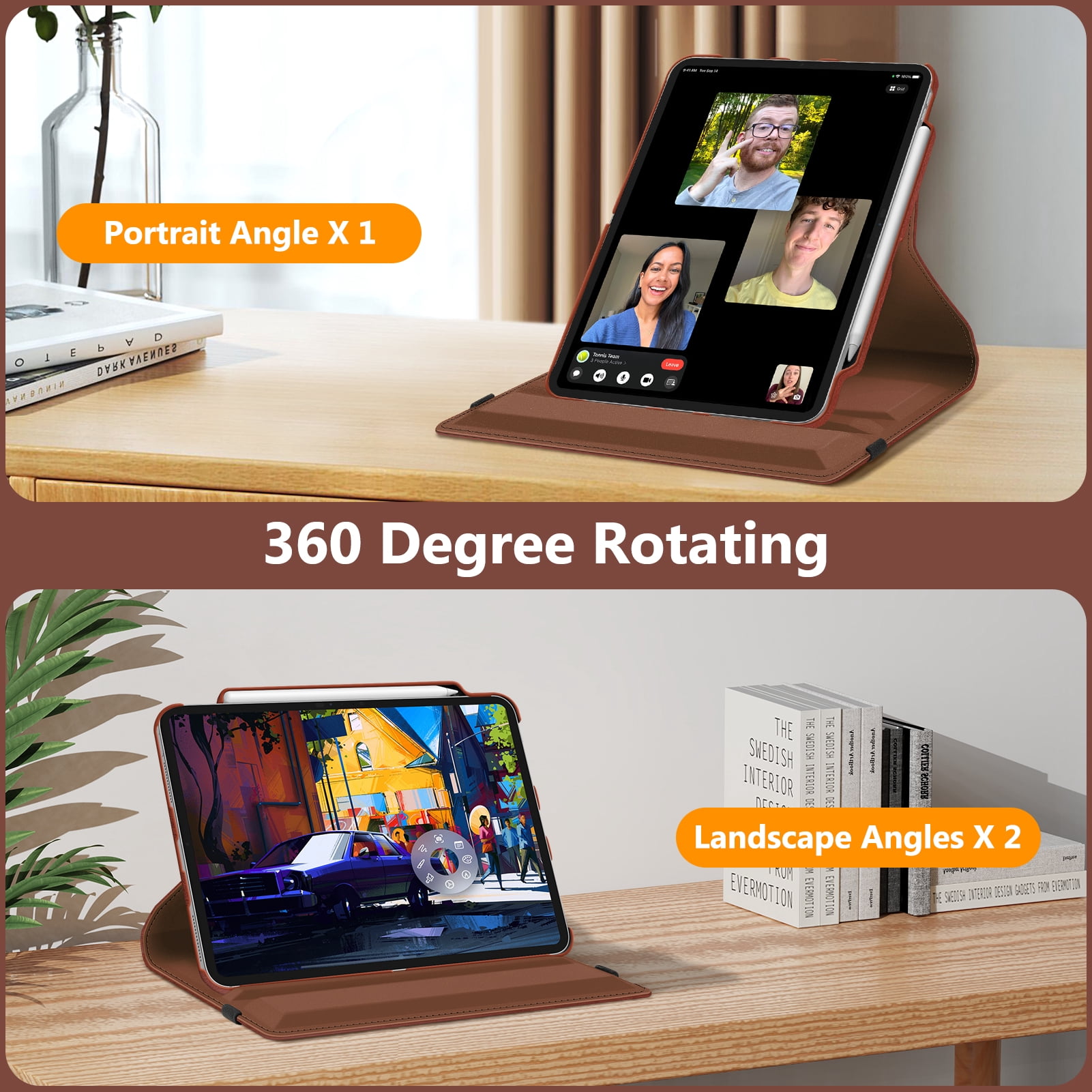 Fintie Rotating Case for iPad Pro 13-inch M4 Chip 2024 Release, 360 Degree Swiveling Protective Stand Cover with Pencil Holder, Brown