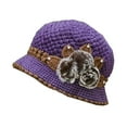thumbnail image 5 of Opolski Patchwork Color Round Dome Short Brim Bucket Hat Old People Winter Elegant Flower Decor Knitted Hat Purple, 5 of 8