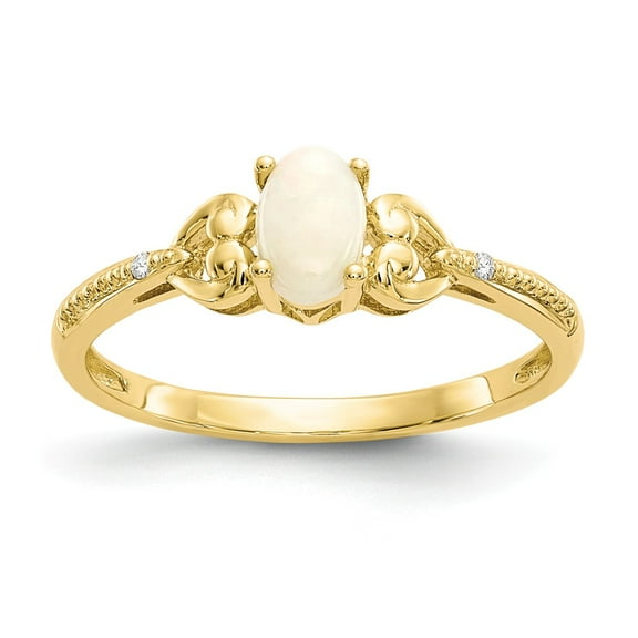 10K Yellow Gold Ring Band with Stones (10) October Opal Oval Phenomena Diamond Round