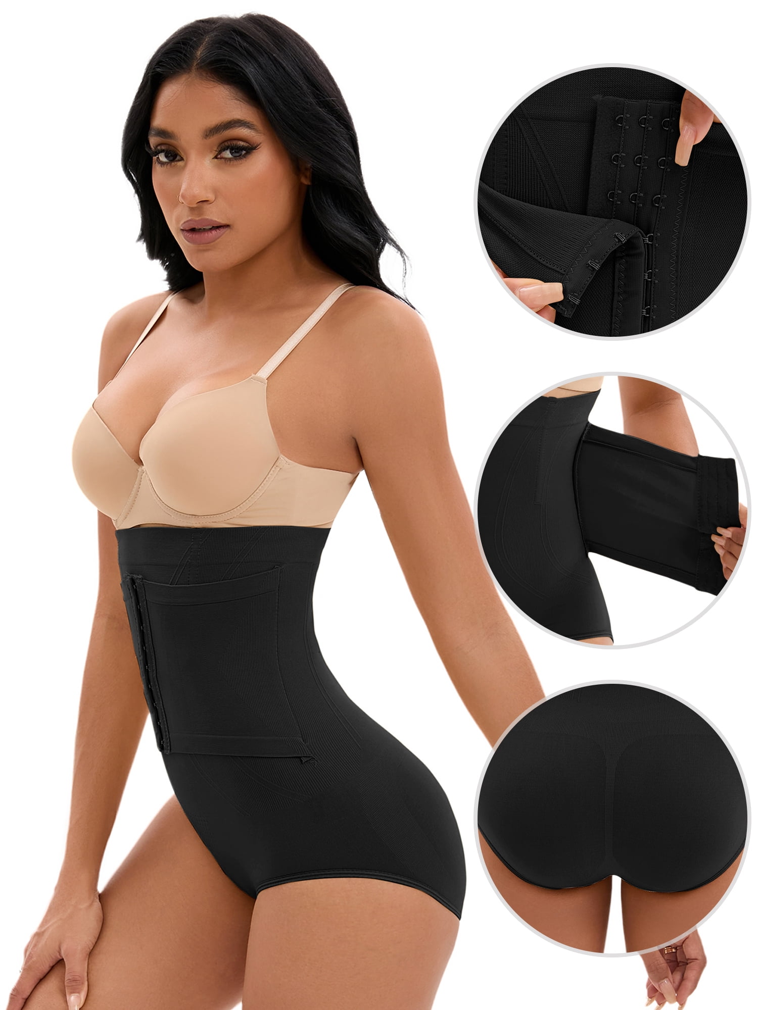Unique Bargains Women's Front Hook Closure Briefs High Waist Shaperwear Panties S Black
