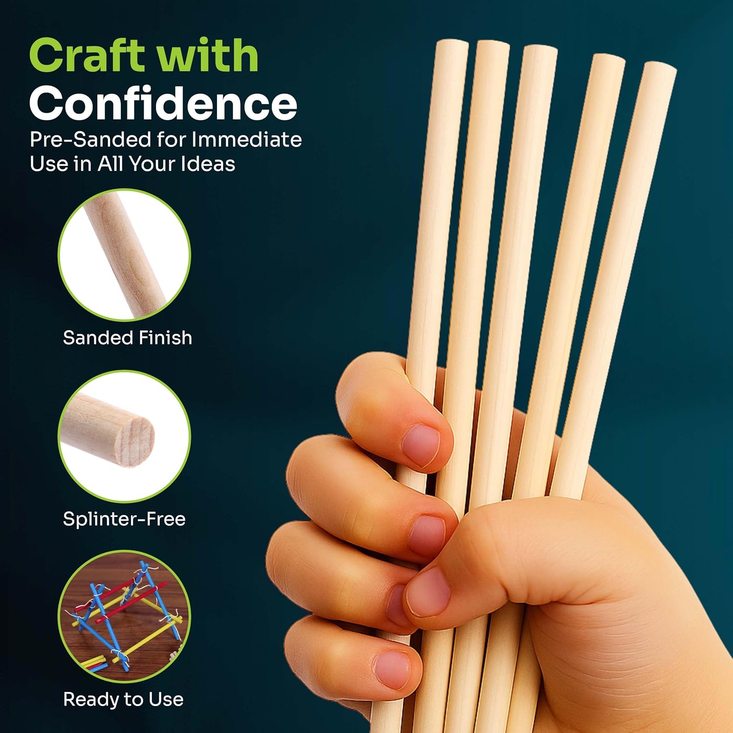 200 Wooden Dowel Rods 1/4" x 6", Precut Cake Wood for Crafting Tiered Cakes, Wooden Sticks for Crafts Supplies, Craft Wood Sticks for Flower Bouquet, Palitos de Madera para Manualidades