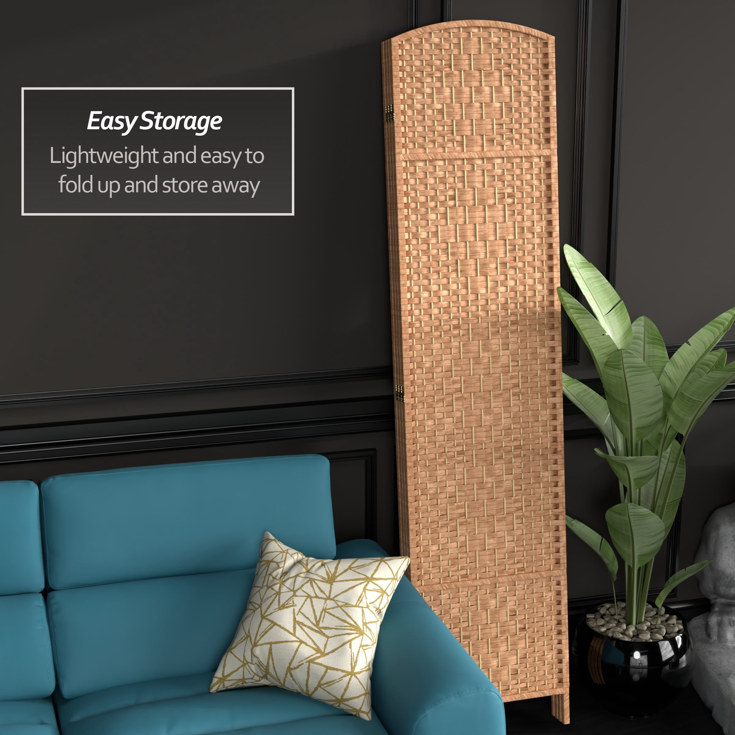 7 ft. Tall Rattan Fiber Diamond Weave Privacy Screen Room Divider - Natural - 4 Panels