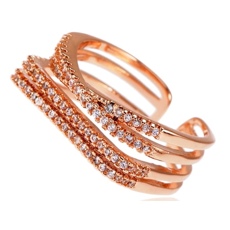 Alilang Women's Rose Gold Shine Clear Rhinestones Encrusted Stacked Intertwined Ring