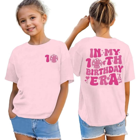 HNMKIU Double Digits Birthday Celebration Graphic Tee for Girls 10th Year Old Party Outfit Cute Top Pink,2-3 Years