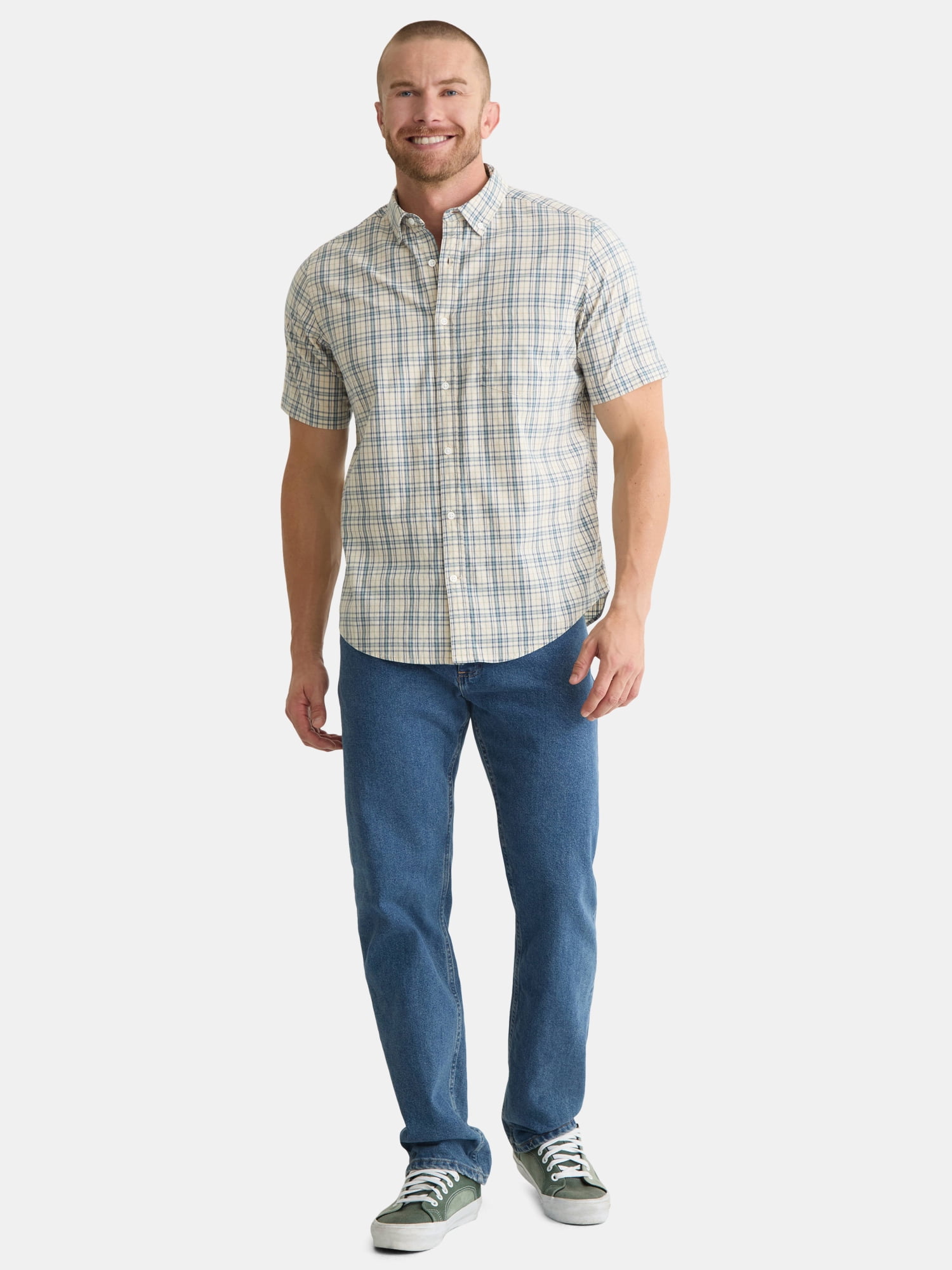 George Men's & Big Men's Classic Fit Short Sleeve Button-Up Poplin Shirt, Sizes S-3XL