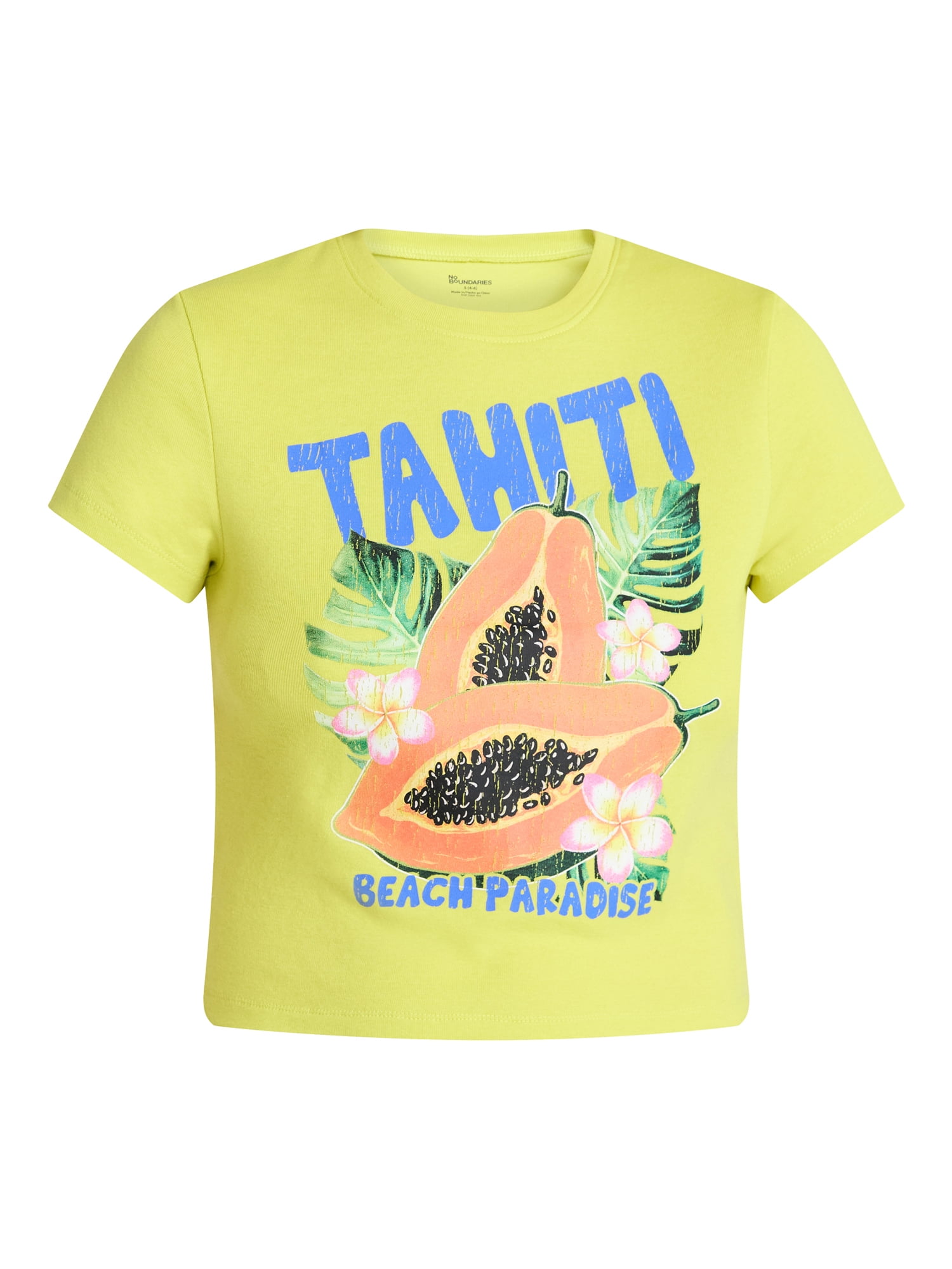 No Boundaries Ribbed Cotton Graphic Baby Tee with Short Sleeves, Women's XXS-XXL