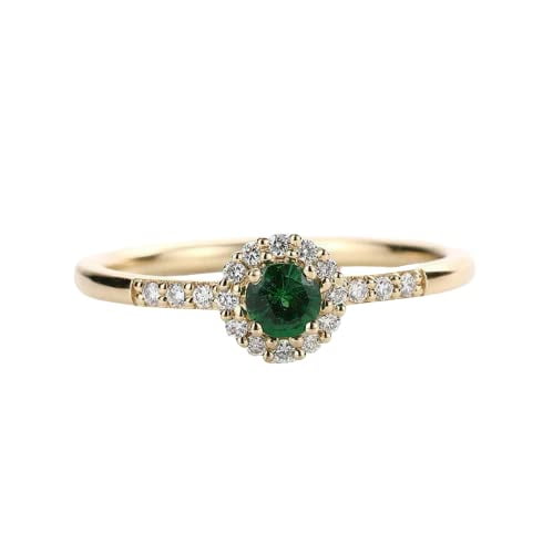 HeartsAndYou 1.5ct Natural Green Emerald & Diamond Halo Ring 100% REAL 14k SOLID Yellow Gold