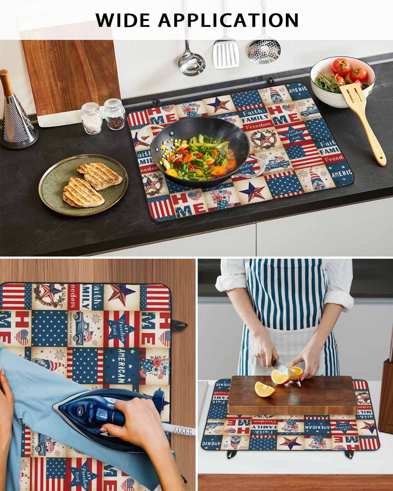 Large Induction Cooktop Protector Mat Independence Day Stove Top Covers for Electric Stove, Country Retro Gnomes Star Usa Flag Decorative Stove Burner Cover Mats, Glass Top Stove Cover