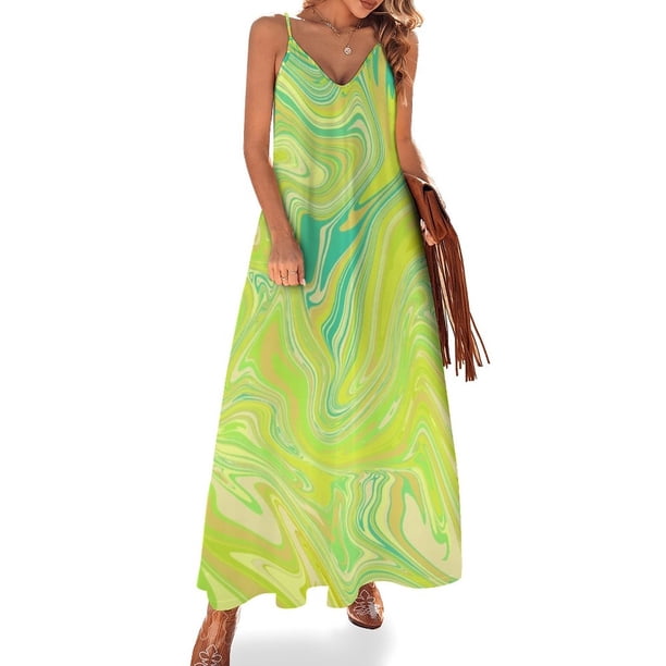 Vestido sin mangas con remolinos verde lima vestidos de verano para mujer 2024 Ropa femenina