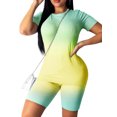 thumbnail image 1 of Bellella Ensemble de Jogging pour Femmes, Manches Courtes, Deux Pièces, Col Rond, Respirant, T-Shirts Dégradés + Shorts, Vert Jaune 2TG, 1 of 2