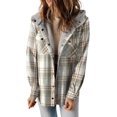 thumbnail image 1 of Womens Plaid Shacket Jacket Long Sleeve Button Down Fleece Hooded Jackets Warm Coat, 1 of 6