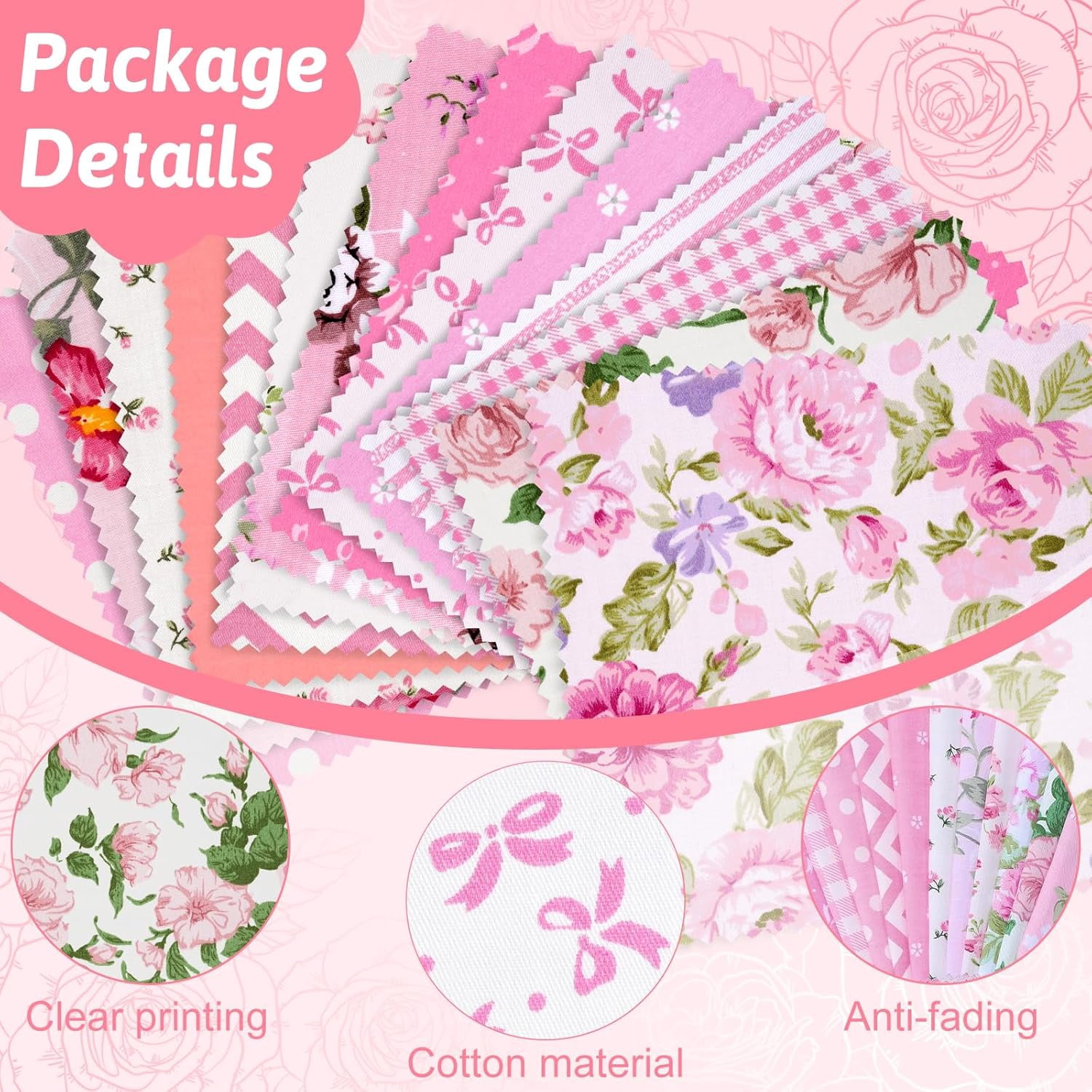 56 Pcs Pink Charm Packs for Quilting, 5 inch Squares Floral Precut Quilting Fabric, 100% Cotton Fabric Squares Quilt for Sewing Home Décor Scrapbooking Patchwork DIY Crafts – Pink