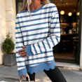thumbnail image 2 of Dzrciro Sweatshirt for Women, Stripe Long Sleeve Crew Neck Blue Pullover Tops with Scalloped Hem, Fall Casual Loose Comfy Sweatshirts S-2XL, 2 of 8