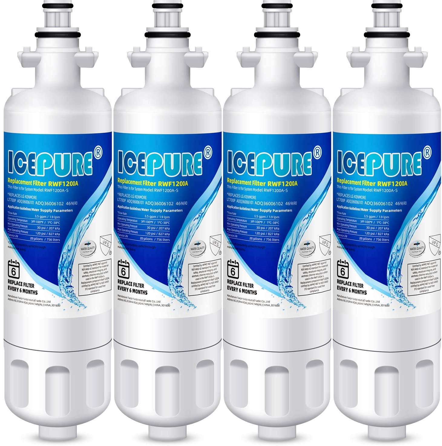 IcePure RFC1200A4pk Water Filter Replacement Cartridge for LG (Pack of