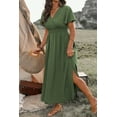 thumbnail image 3 of Elegant Four Leaf Clover Plus Size Maxi Dress with Surplice Neckline and Shirred High Waist | [ZhiHiMeRi] | (US 14W-16W)1X, 3 of 12