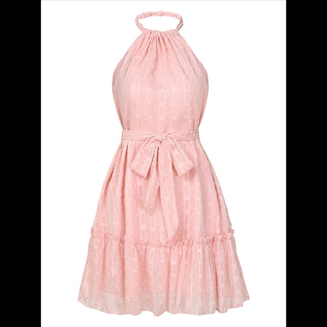 Vestido Sin Mangas con Espalda Descubierta y Volantes Rosa S