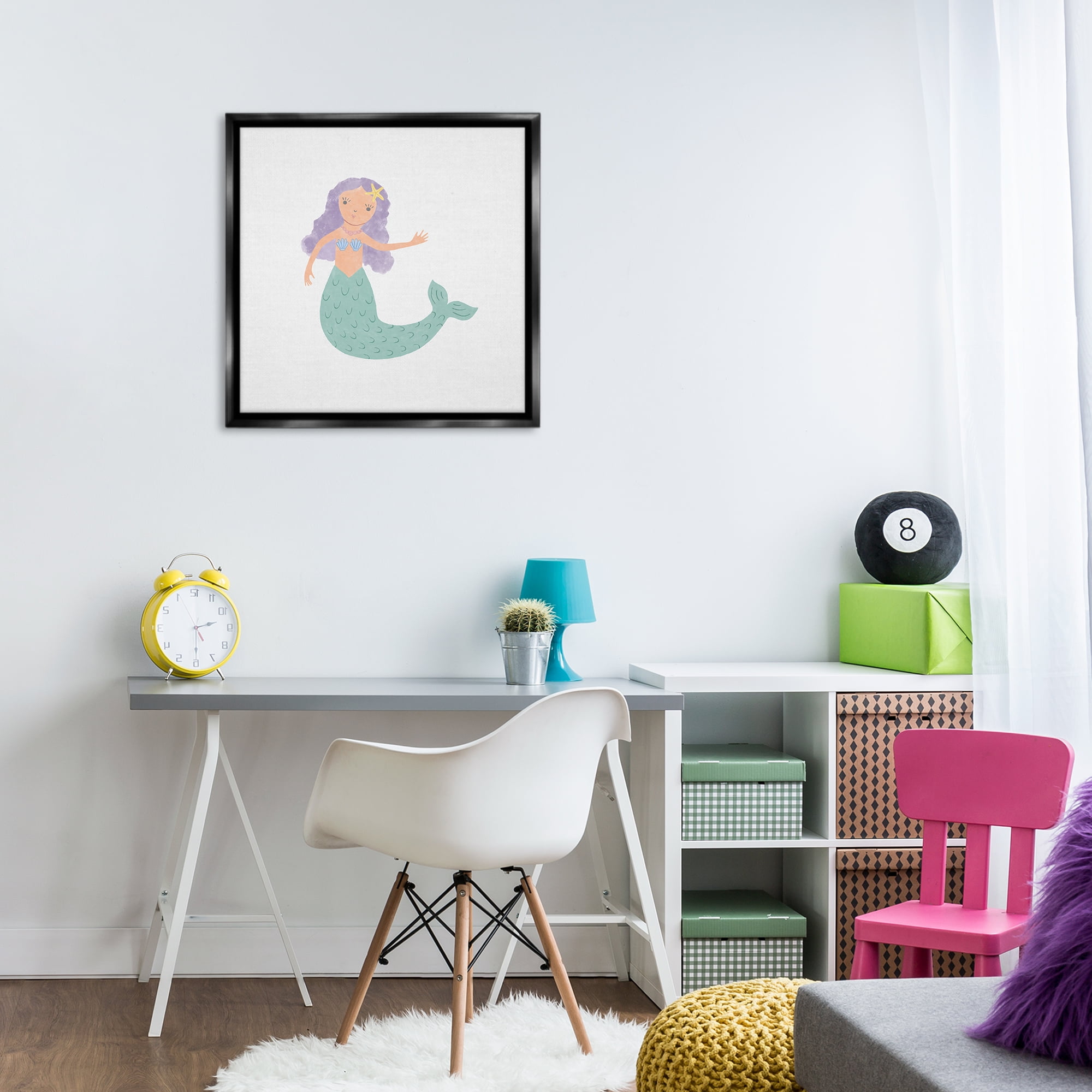 Stupell Industries Purple Hair Mermaid Fantasy & Sci-Fi Painting Black Floater Framed Canvas Art Print Wall Art, 25 x 25
